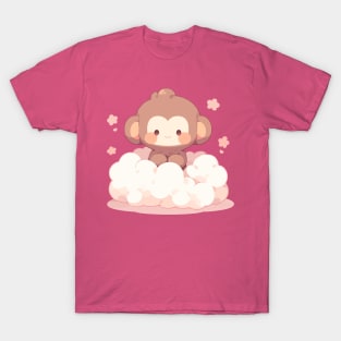 Pink Cloud Cute Kawaii Happy Baby Monkey T-Shirt